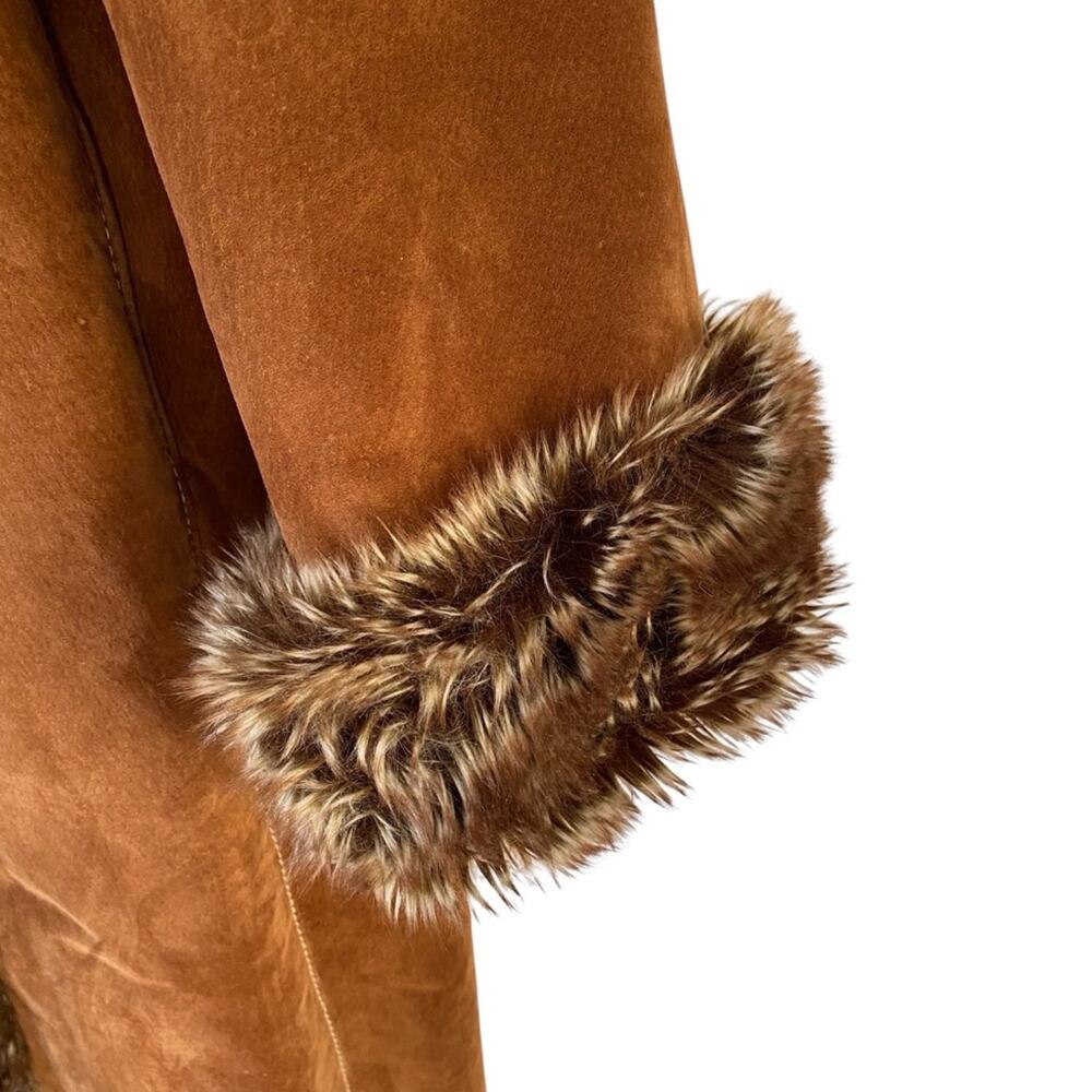 Wilsons Leather Pelle Studio Penny Lane Long Brown Suede Faux Fur Coat size XL - Picture 3 of 11